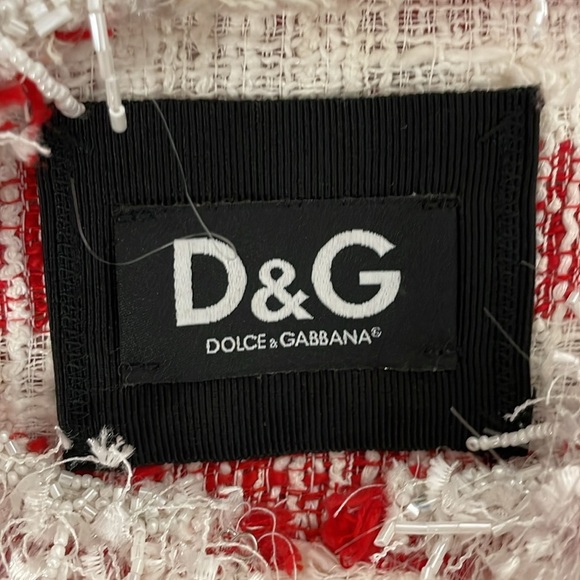 D&G Dolce Gabbana Red White Strip Tweed Evening Jacket Short Sleeve Sparkle - Picture 7 of 10